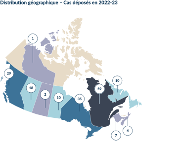Distribution géographique – Cas déposés en 2022-23